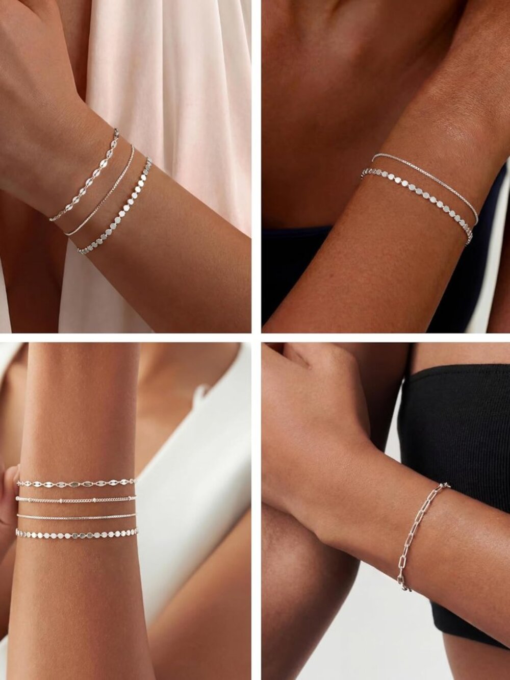 Sterling Silver Bracelets for Women Trendy, Minimalist Simple Dainty S925 Silver - Picture 2 of 9
